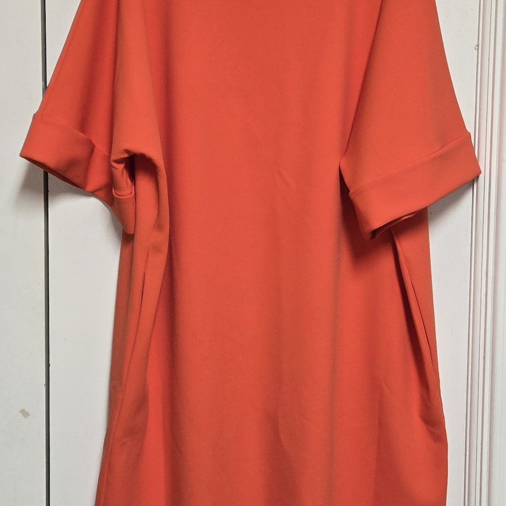 Natori Dress XL Knit Crepe Embroidered Sleeves Pockets NWT Original $170 FLAWED - Picture 2 of 12